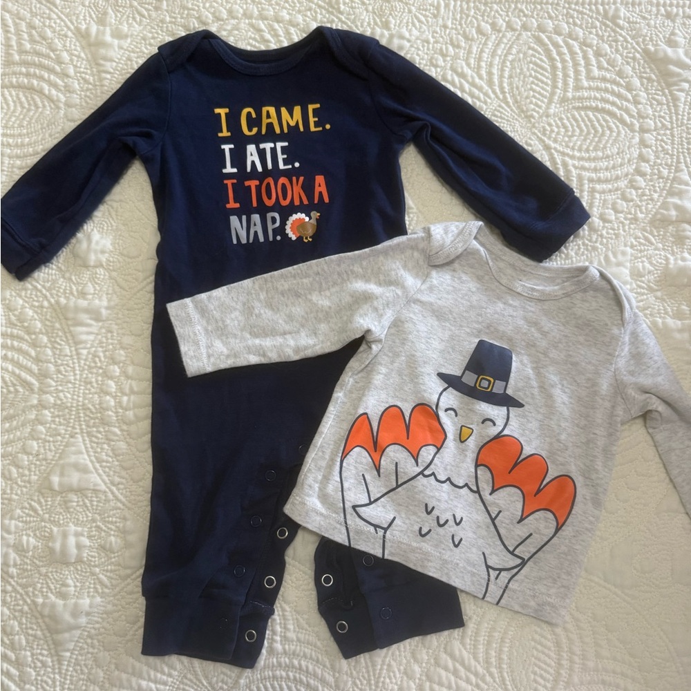 Two Thanksgiving Outfits 6 Month Baby Holiday Carter’s One Piece & Shirt Bundle